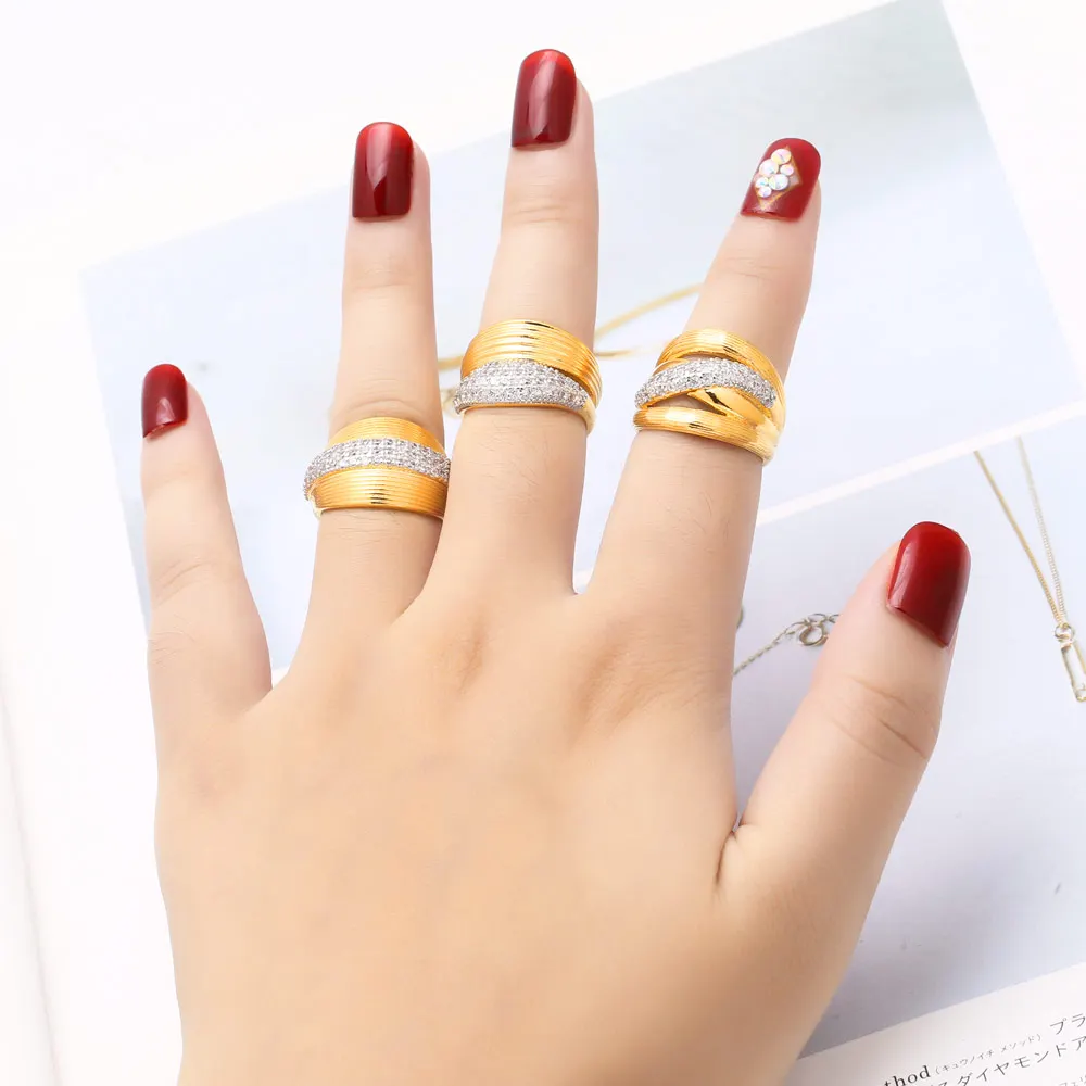 OCESRIO Fashion White Crystal Silver Color Crossover Statement Rings for Women Copper Gold Plated Ring Women Jewelry righ12