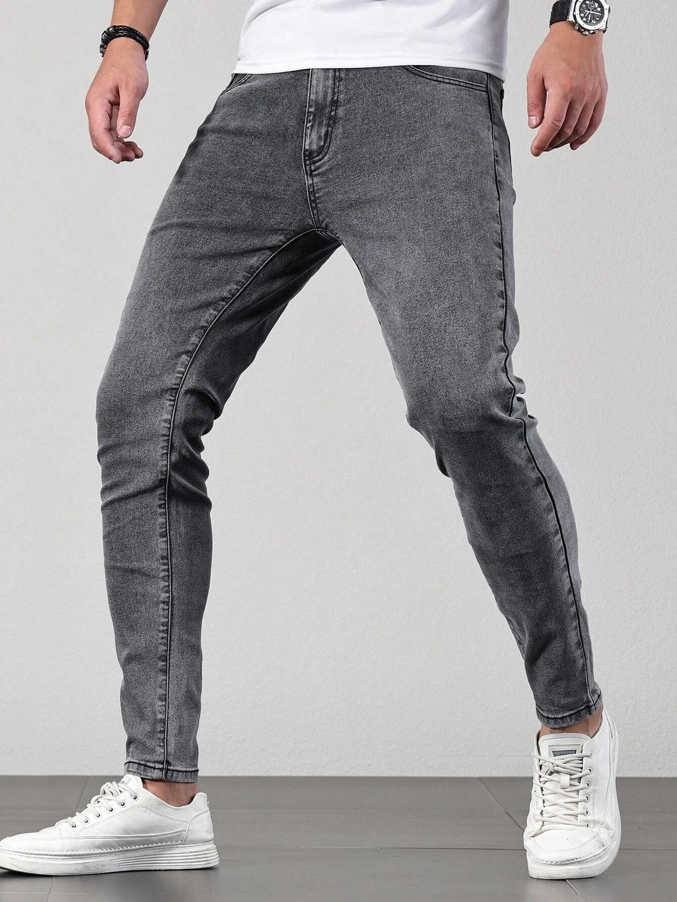 Slim Tight Gray Denim Jeans For Man Y2k Drip Original Unisex Basic Street Pants No accessories or belts included