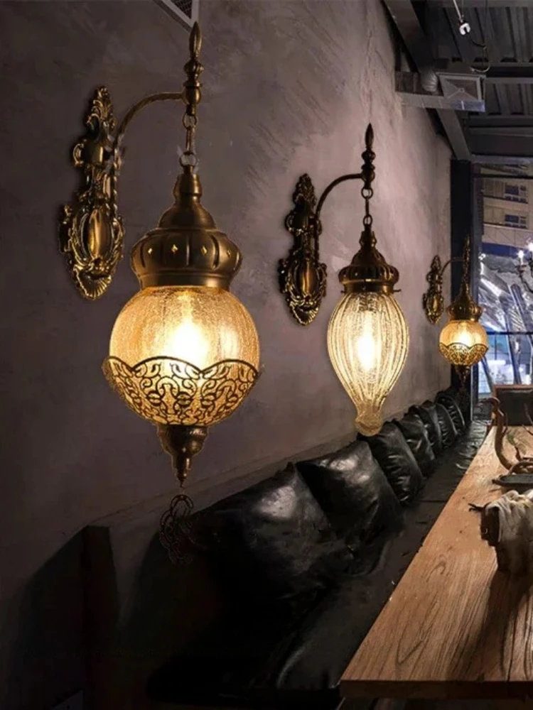 Retro Art Wall Light Fixture Ice-Cracked Glass Wall Lamp Retro Decorative Sconce for Restaurant Hotel Bar Cafe Wall Light