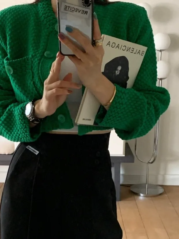 Retro Chic ort Knitted Cardigan Sweater with Double ket Design And round Ne Soft Warm Button up Outerwear for Women