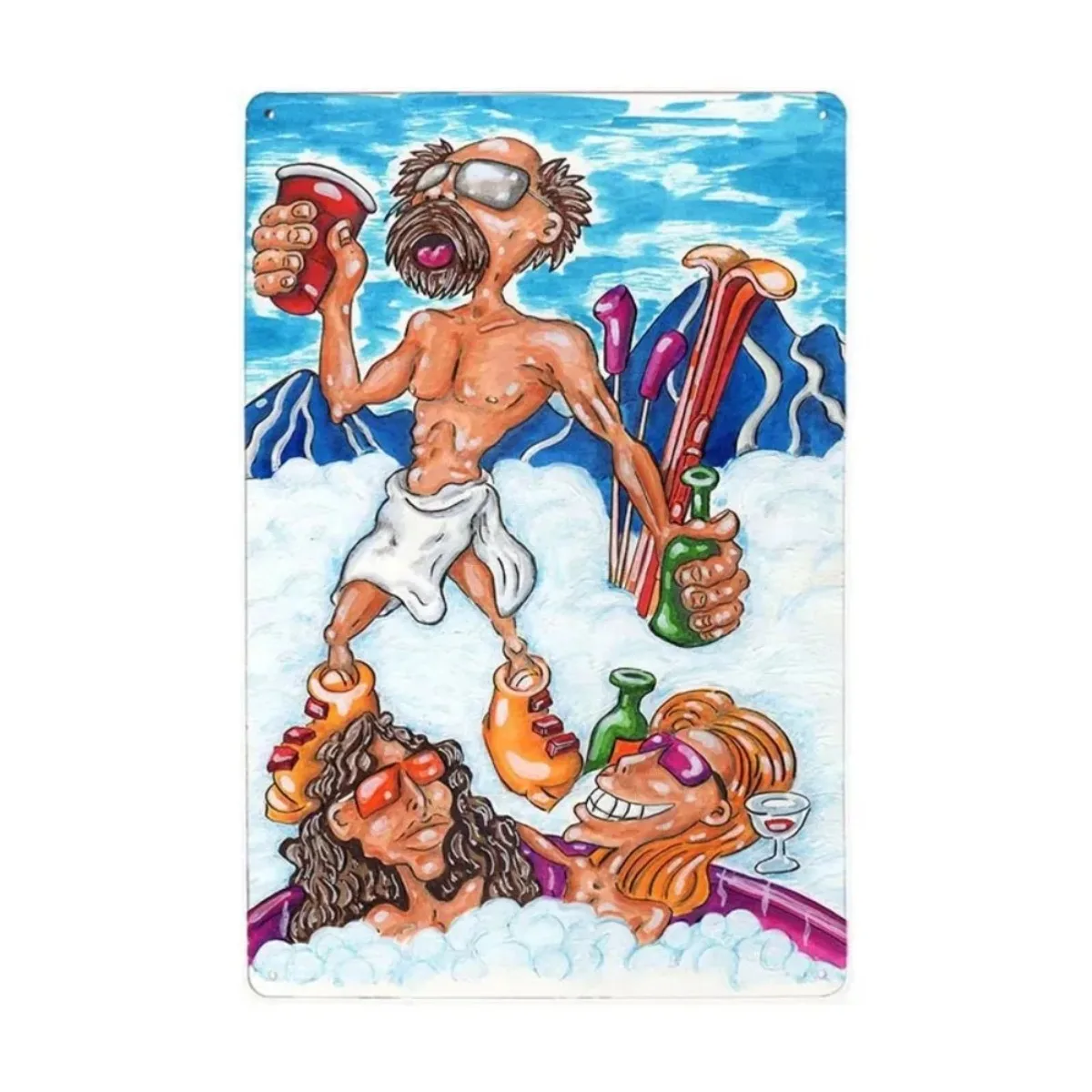 لافتة ترحيب معدنية مضحكة لحوض الاستحمام الساخن (20 × 30 سم) |   خمر |   ديكور الشاطئ/الحمام/البار