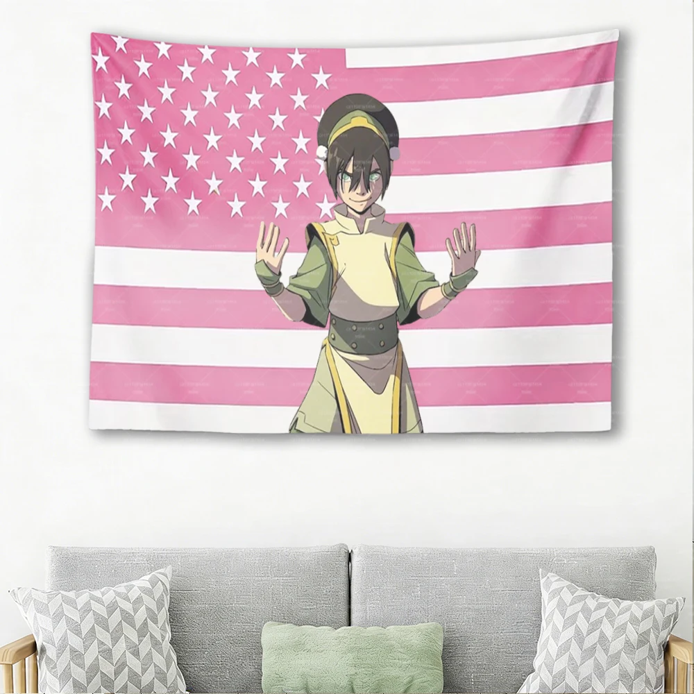 T-Toph Tapestry Pink American Flag Print Wall Art, Aesthetic Room Decor for Anime Fans