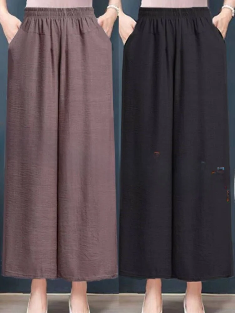 

Широкие брюки с высокой талией, двухцветная льняная летняя тонкая повседневная прямая юбка с девятью точками для женщин среднего возраста и ли
