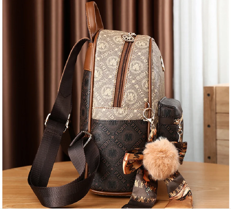 New Luxury Women Fashion Printing High Quality Leather Travel Backpack Large Capacity Trend Shoulder Bags Notebook School Bag