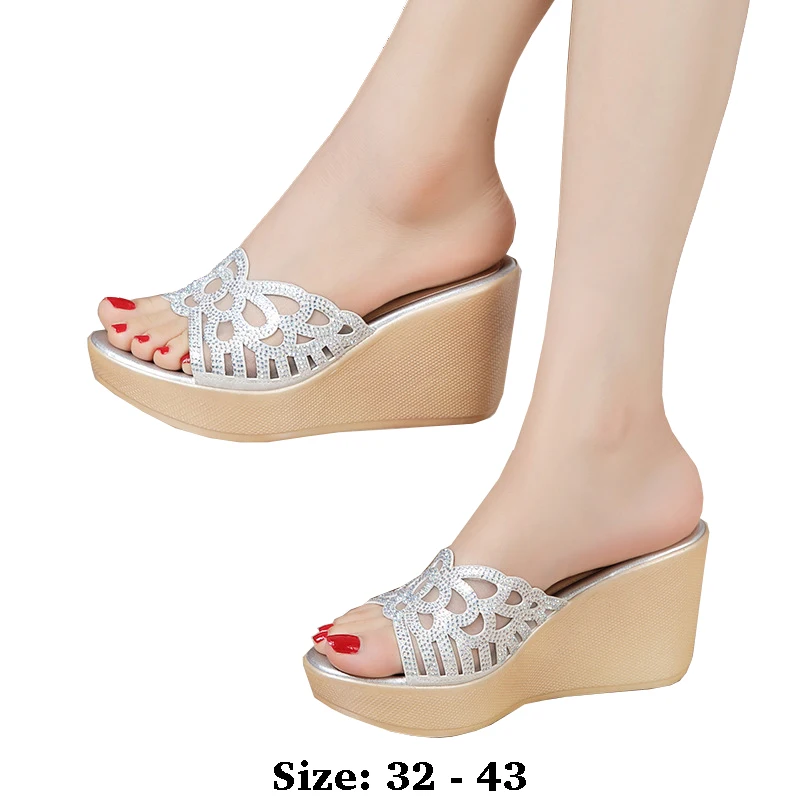 

High quality wedge sandals for women 8cm 11cm high heel 2025 summer 32 33 43 platform open toe elegant fashion shoe gold silver