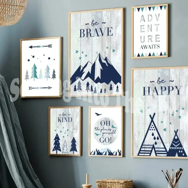 Mountain Forest Tent Inspirational Quotes Wall Art Canvas Painting Nordic Posters And Prints Wall Pictures For Kids Room Decor