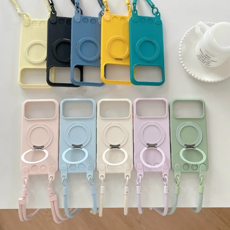 Removable Thick Crossbody Strap Anti-Loss Cord Liquid Silicone Case For iPhone 17 13 14 15 16 Pro Max Shockproof Bumper Cover view 2