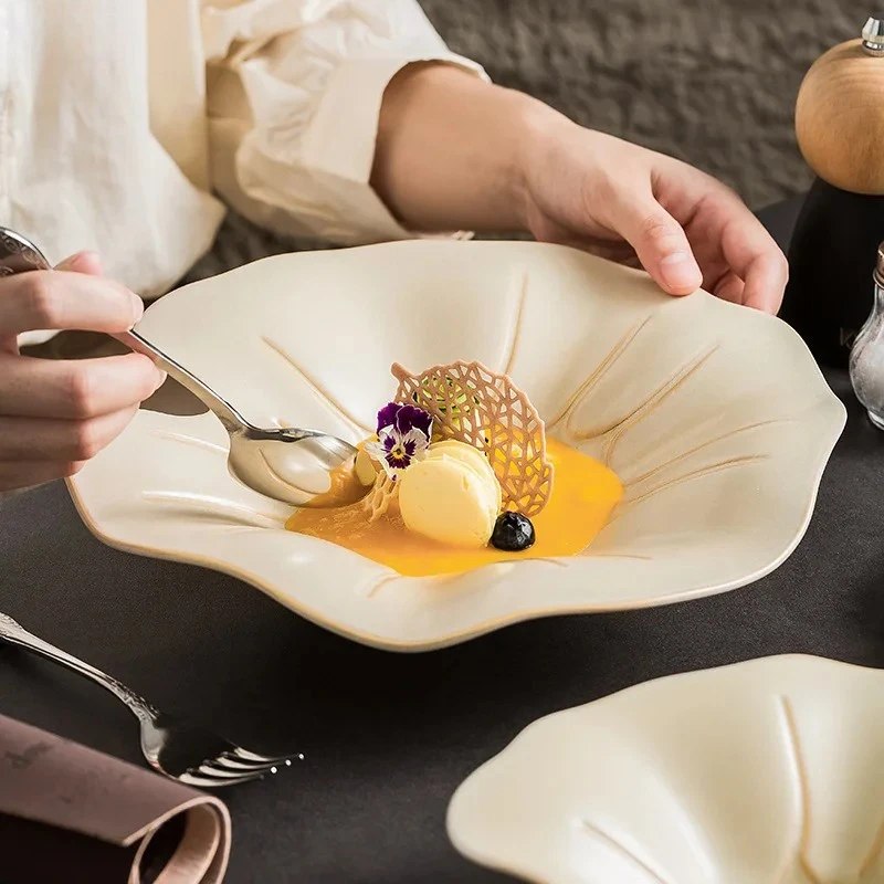 

Lotus Dish Dishes Plate Dinnerware Ceramic French Tableware Wedding Table Decor Dessert Fruit Salad Bowl Pasta Steak Sushi Plate
