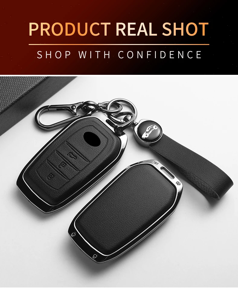 Für Camry Corolla RAV4 Land Cruiser Prado Crown Leder Autoschlüssel-Hülle Auto Smart Remote Protector Schlüsselanhänger Zubehör – Detail 7