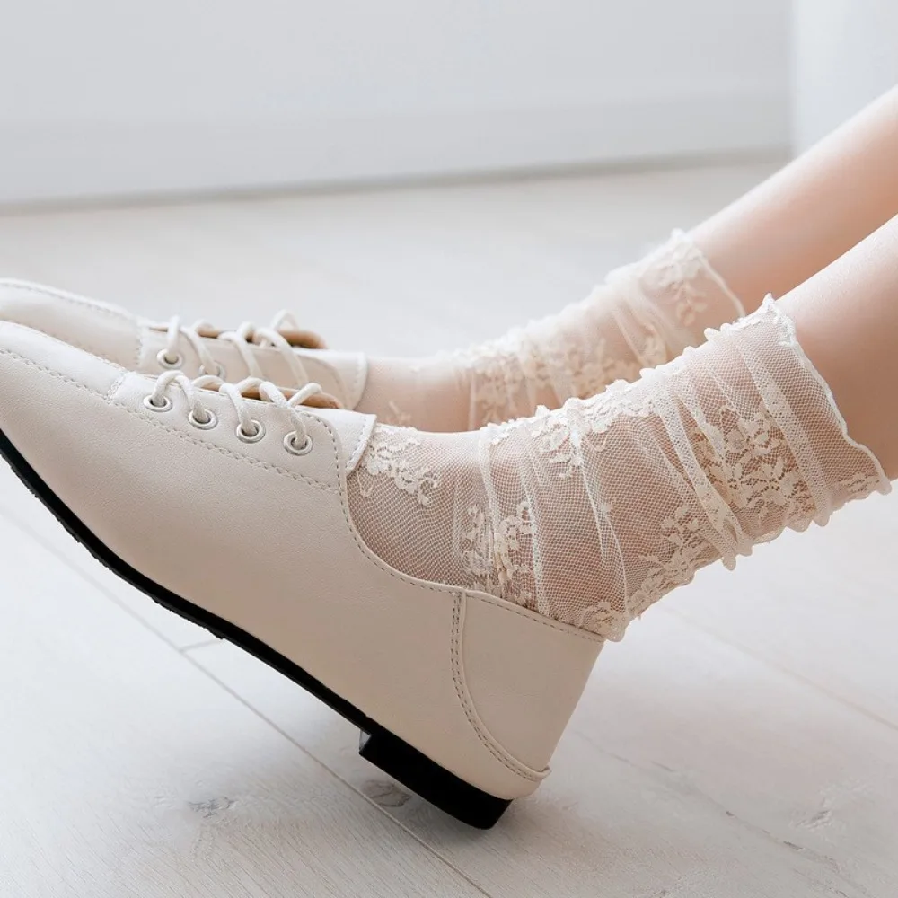Style JK Floral Harajuku Socks Breathable Soft Mesh Fishnet Socks Transparent Lace Pile Socks Women\'s