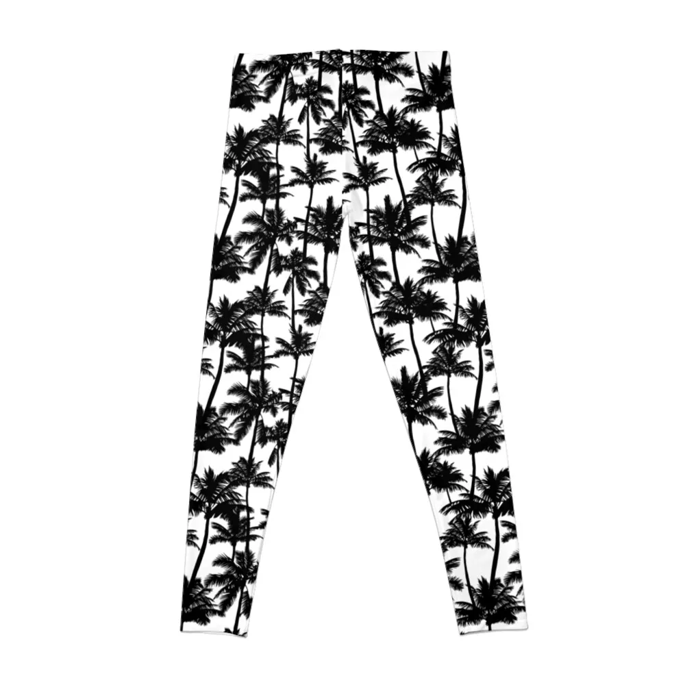 Black palm trees on white background. Leggings gym womans for fitness Clothing fitness Womens Leggings