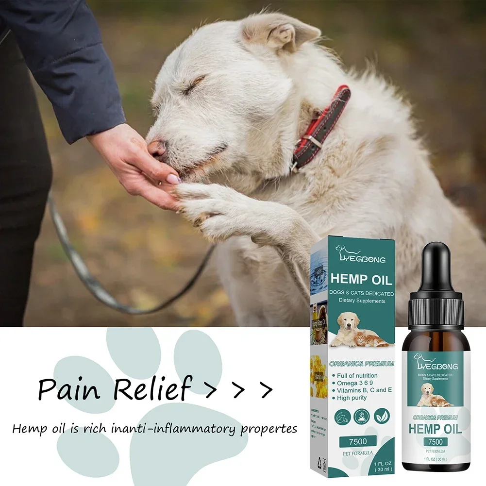 30ml Hemp-Seed Oil with Omegas Vitamin for Dogs Hip and Joints Support Skin Health Anxiety Stress and Relie for Cats Dogs