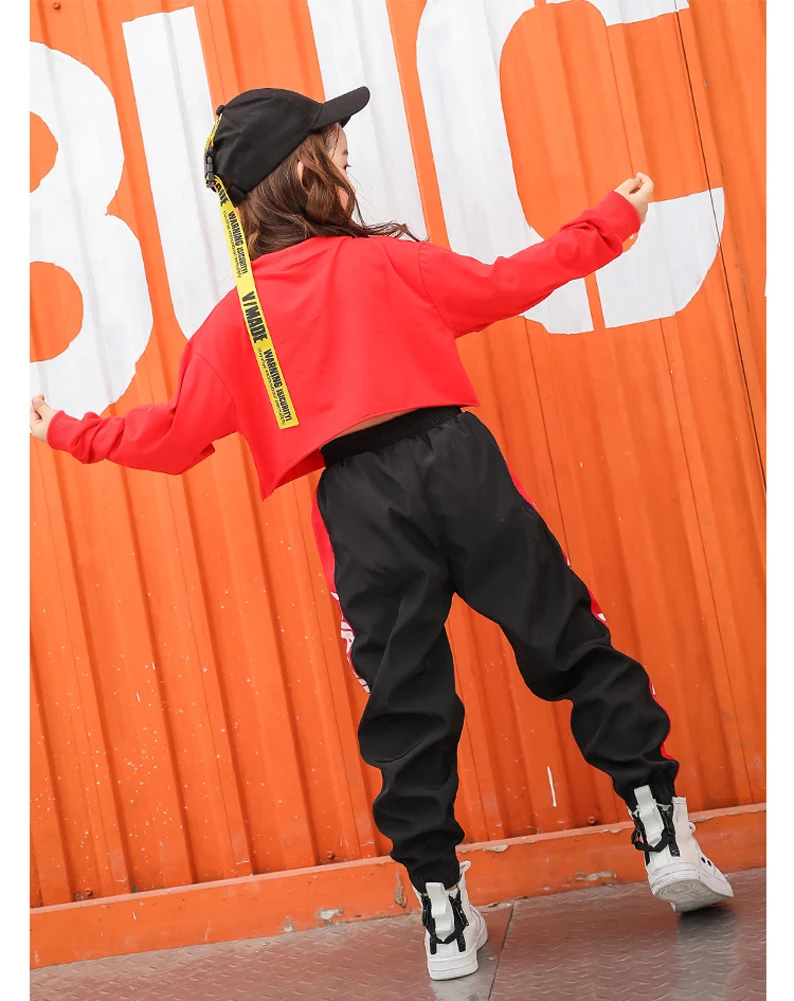 LOlanta 4-16 Years Kids Girls Long-Sleeve Letter Print Top Sports Pants Hip Hop Street Contest Photography Dance Costume