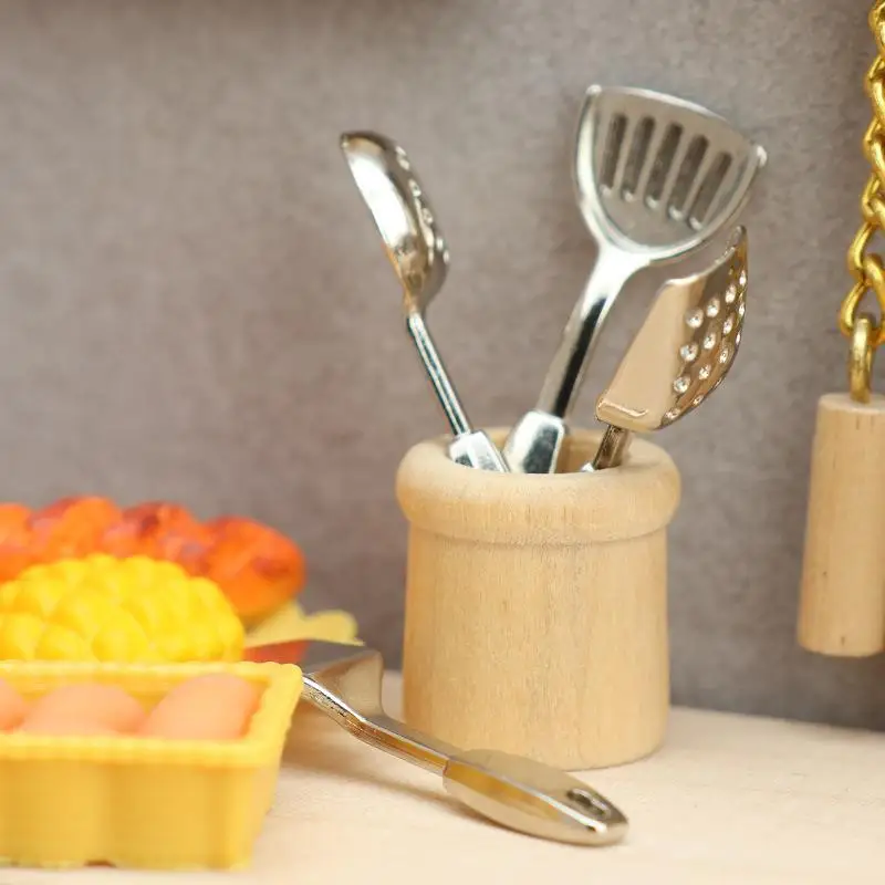 1 ensemble 1/12 maison de poupée Simulation Miniature spatule cuillère ensemble poupée maison ustensiles de cuisine décor maison de poupées semblant jouer jouets