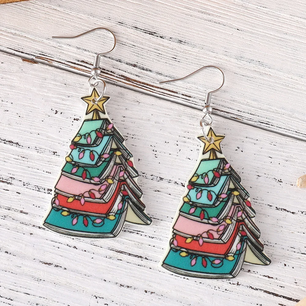 New Christmas Earrings Books Christmas Trees Acrylic Earrings Teachers' Day Books Enthusiasts Christmas Decoration Gifts