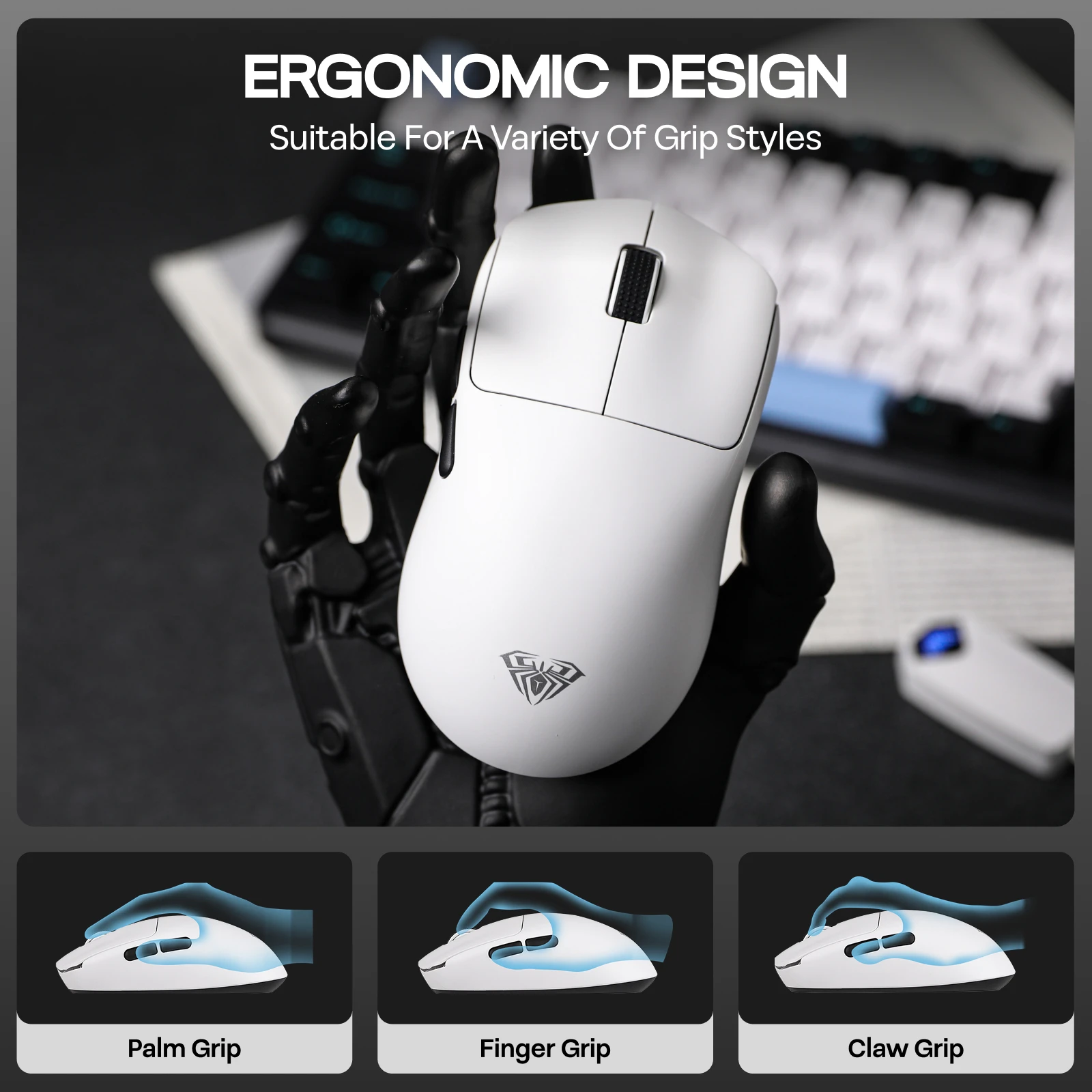 EPOMAKER AULA SC800 Kabelgebundene/BT/2,4 GHz kabellose, leichte Gaming-Maus mit optischem PAW3395-Sensor, 26.000 DPI, 250 mAh Akku