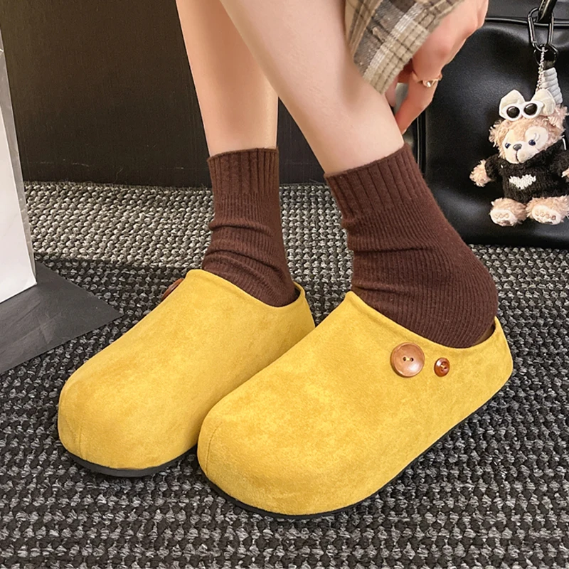 

Женские тапочки на плоской подошве и платформе, замшевые туфли-лодочки с открытой пяткой, модные модельные женские сандалии, осень 2023, уютные повседневные туфли Zapatos De Mujer