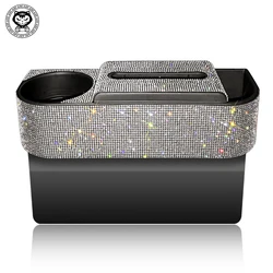 Multifunction Crystal Car Tissue Box 3 In 1 Towel Box Drink Card Holder Car Seat Gap Storage Box Rhinestone Car Accessories