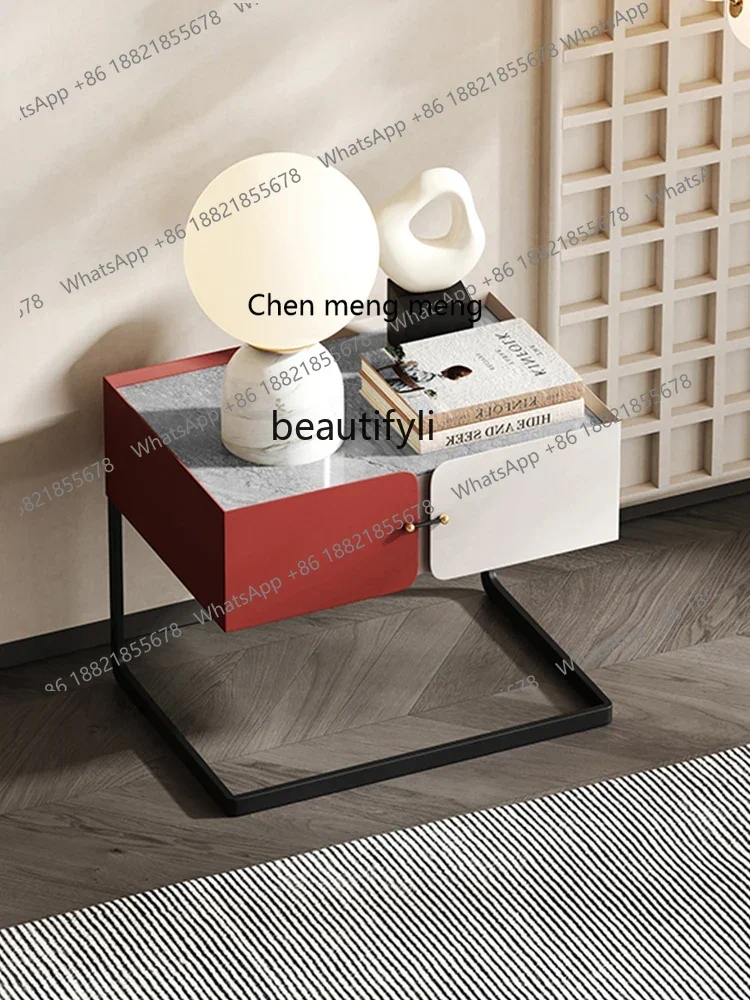 

ss7304 Italian Stone Plate Bedside Table Small Apartment Bedroom Storage Cabinet Modern Small Cabinet