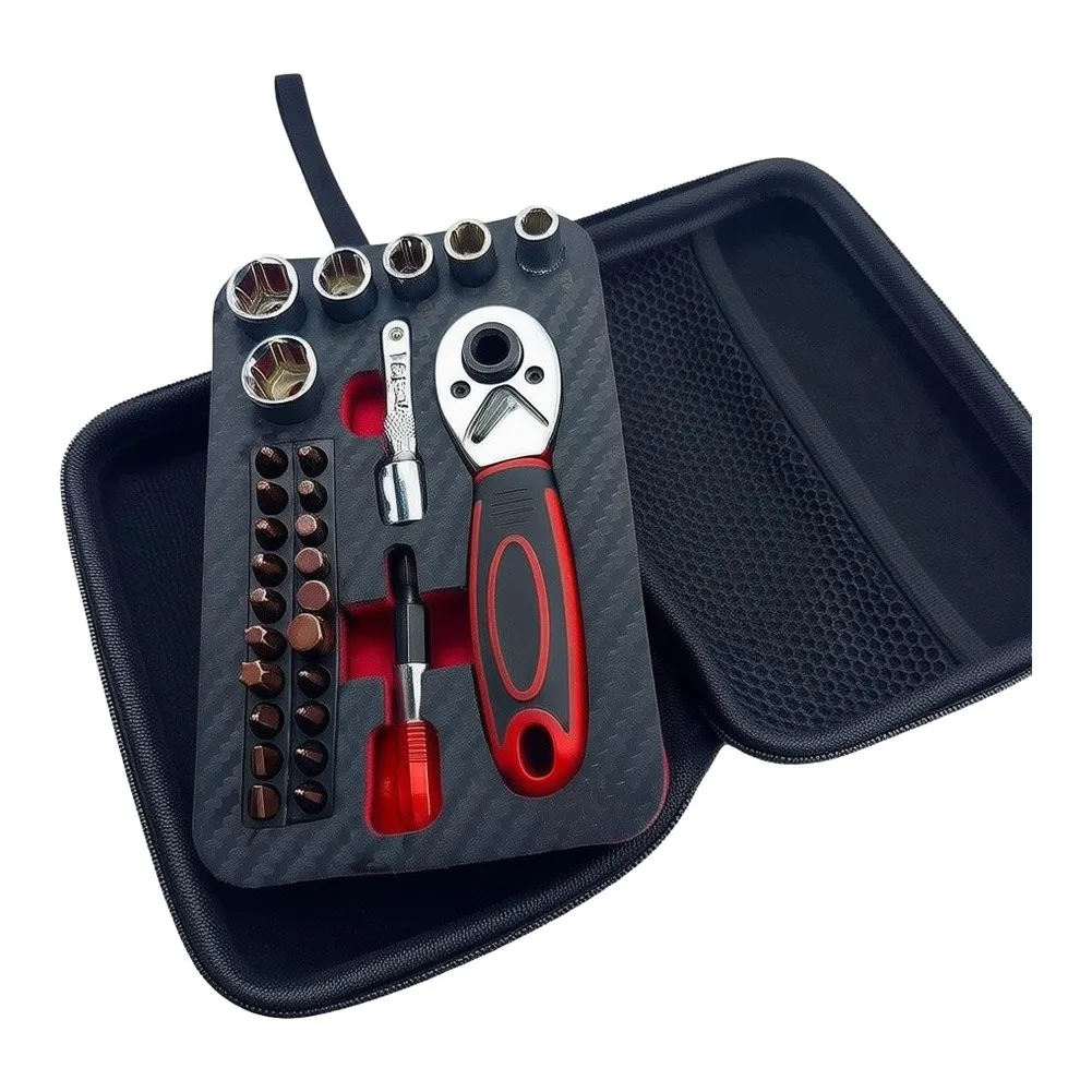 For Automotive Repairs 1 4 Drive Ratchet Set For Car Maintenance Ratchet Wrench Set Automotive Eva Shock-absorbing Liner