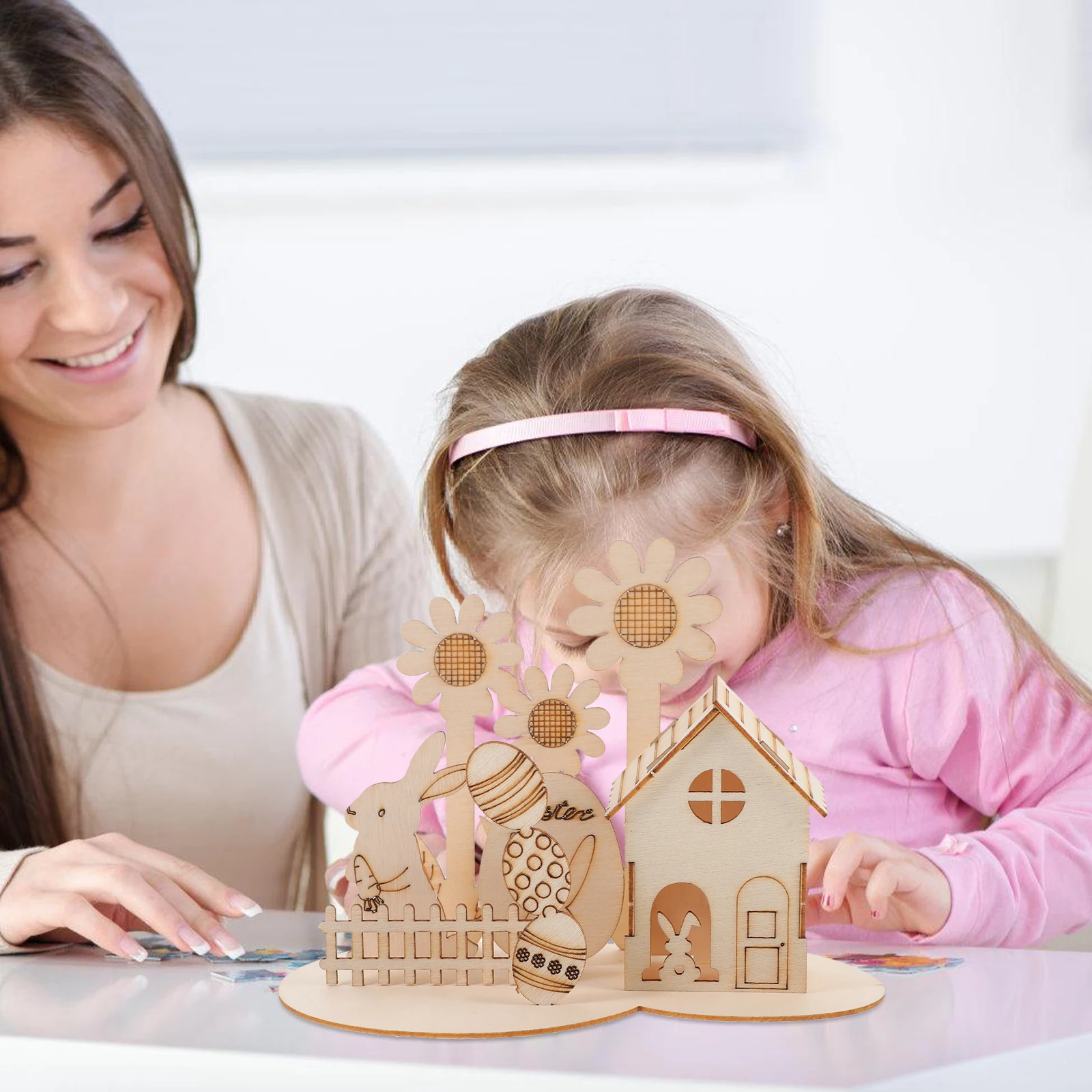 1 zestaw drewnianych puzzli 3D na Wielkanoc dla dzieci Dekoracja interaktywna dla rodziców i dzieci dla maluchów