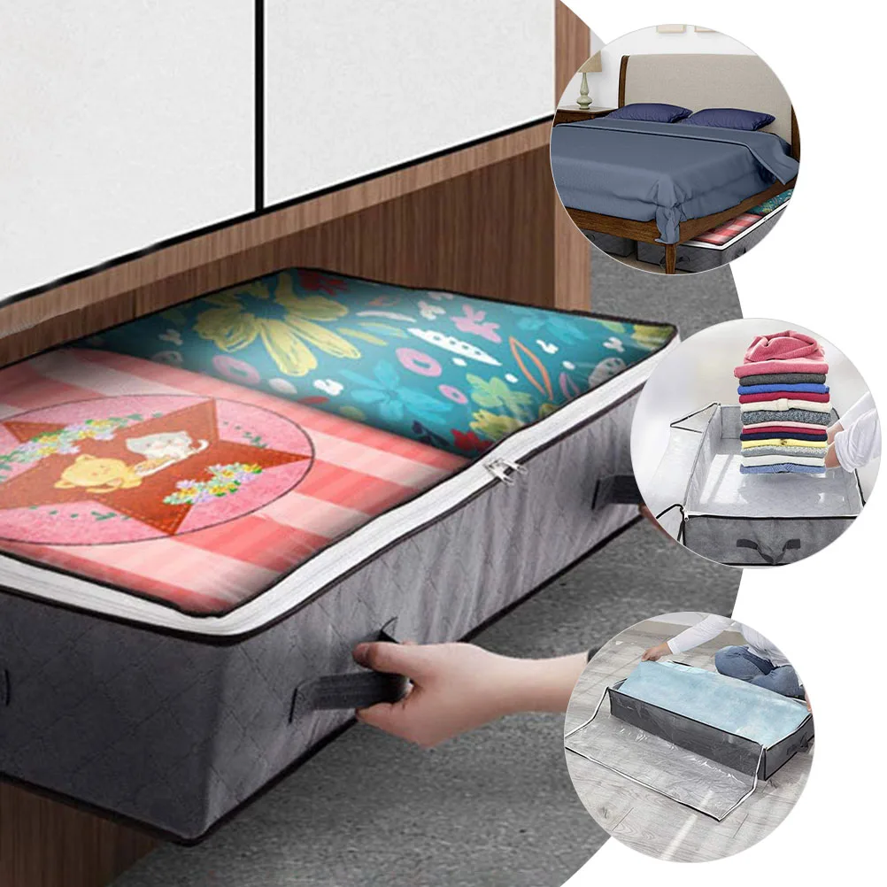 

Large Capacity Foldable Clothes Storage Bag Transparent Organizer Pouch Under Bed Wardrobe Container Reinforced Handles