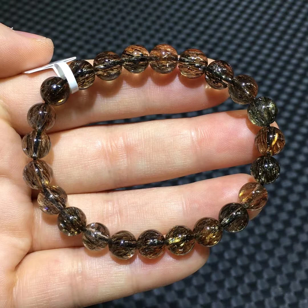 

Natural Black Gold Rutilated Copper Quartz Bracelet 8mm Clear Round Beads Women Man Super 7 Seven Bracelet AAAAAA