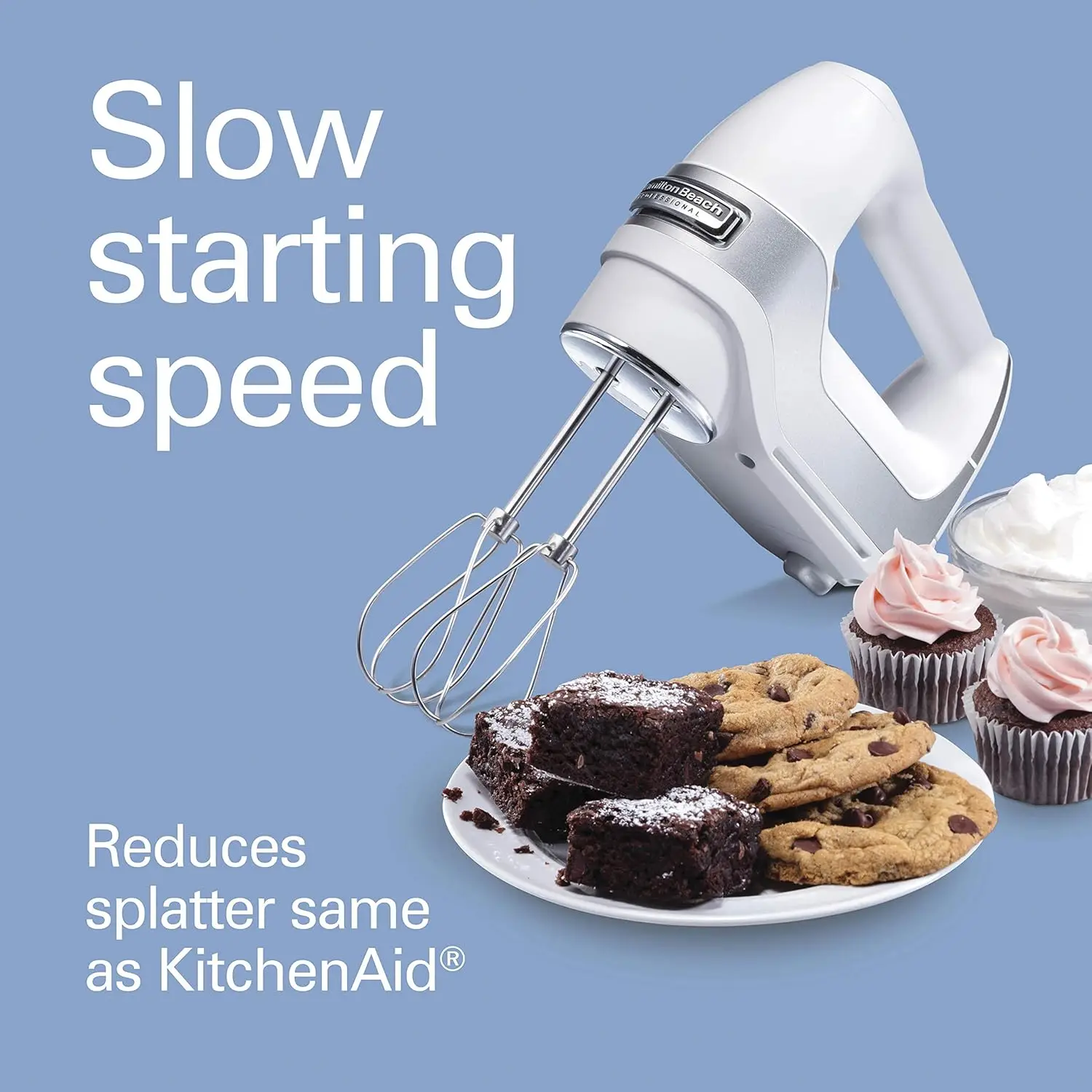 5-Speed Electric Hand Mixer with High-Performance DC Motor, Slow Start, Snap-On Storage Case, Stainl