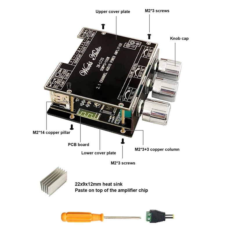 

ZK-LT23 2,1 Channel усилитель звука Bluetooth Board Module 50W + 50W + 100W сабвуфер TWS True Wireless Audio Board DC9-24V