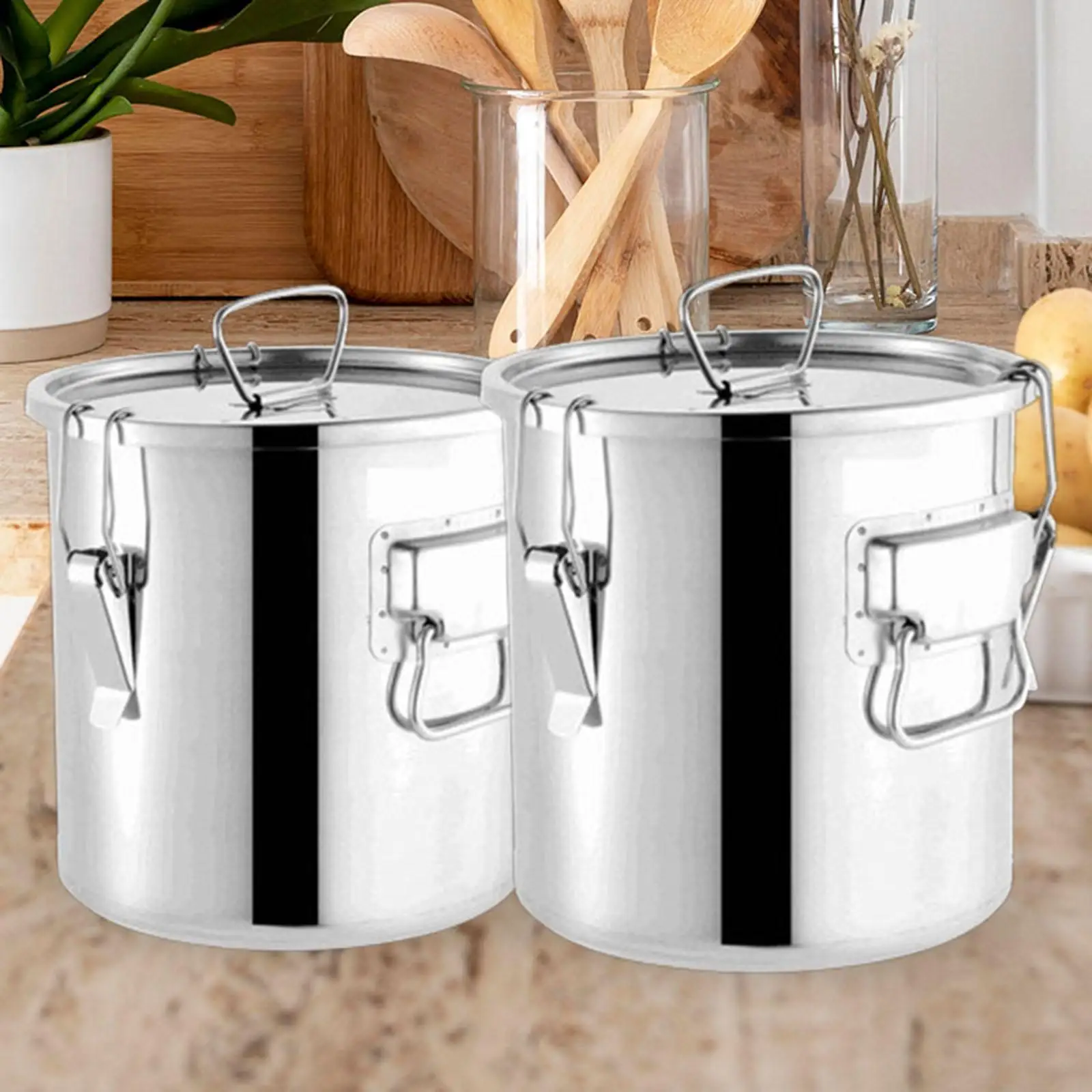 Stainless Steel Rice Bucket Rice Dispenser Oil Sealable Container Bean Stock Pot Kitchen Bucket for Preservation Storage Kitchen