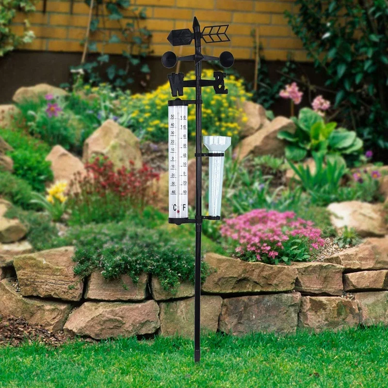 Garden Weather Station, Weather Station Rain Gauge, Wind Gauge Rain Gauge and Thermometer for Garden, Farm, Field