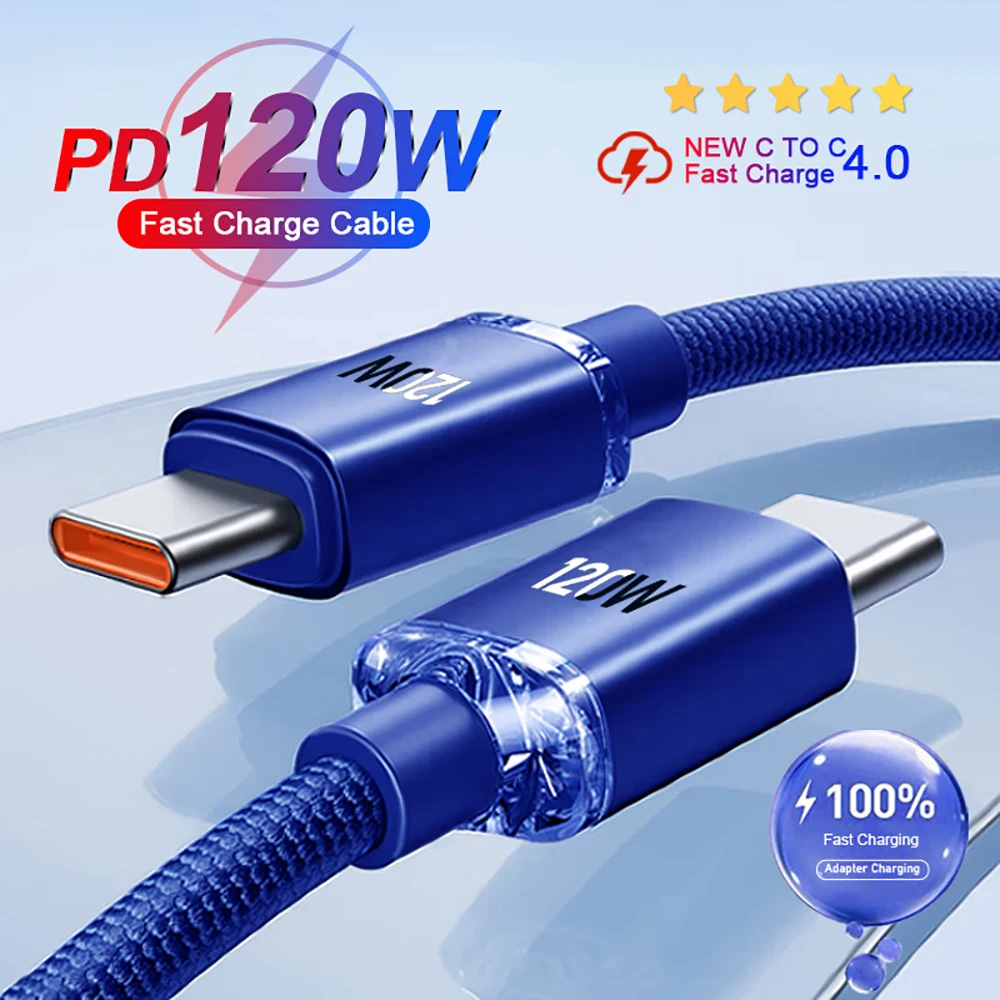 120W USB C Fast Charge Cable Type C to Type C Wire USB to Type C Quick Charger Fast Charging Data Cord For iPhone Xiaomi Huawei