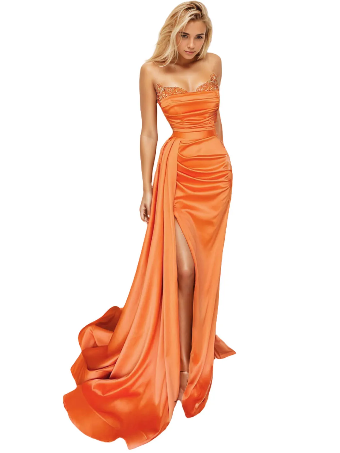 

Elegant Sexy Mermaid Evening Gown Strapless Satin Court Train Sequin Beading Pure Color Wedding Guest Dress 2025 Free Customized