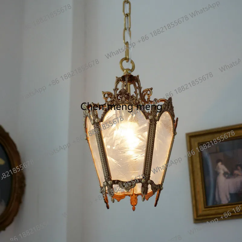

French all-copper small chandelier restaurant bar entrance aisle ice flower glass living room bedroom bedside lamp