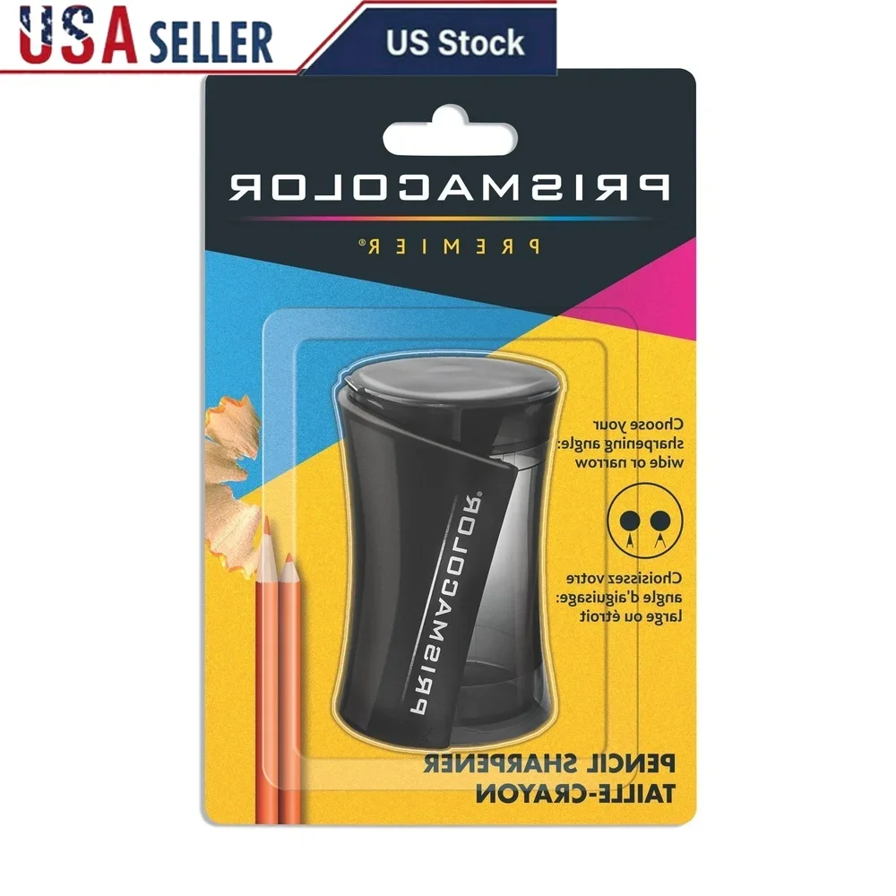 مبراة أقلام يدوية محمولة بفتحتين وشفرات مزدوجة ونقطة واسعة وشفافة باللون الأسود لفناني الجسم واللوازم المدرسية