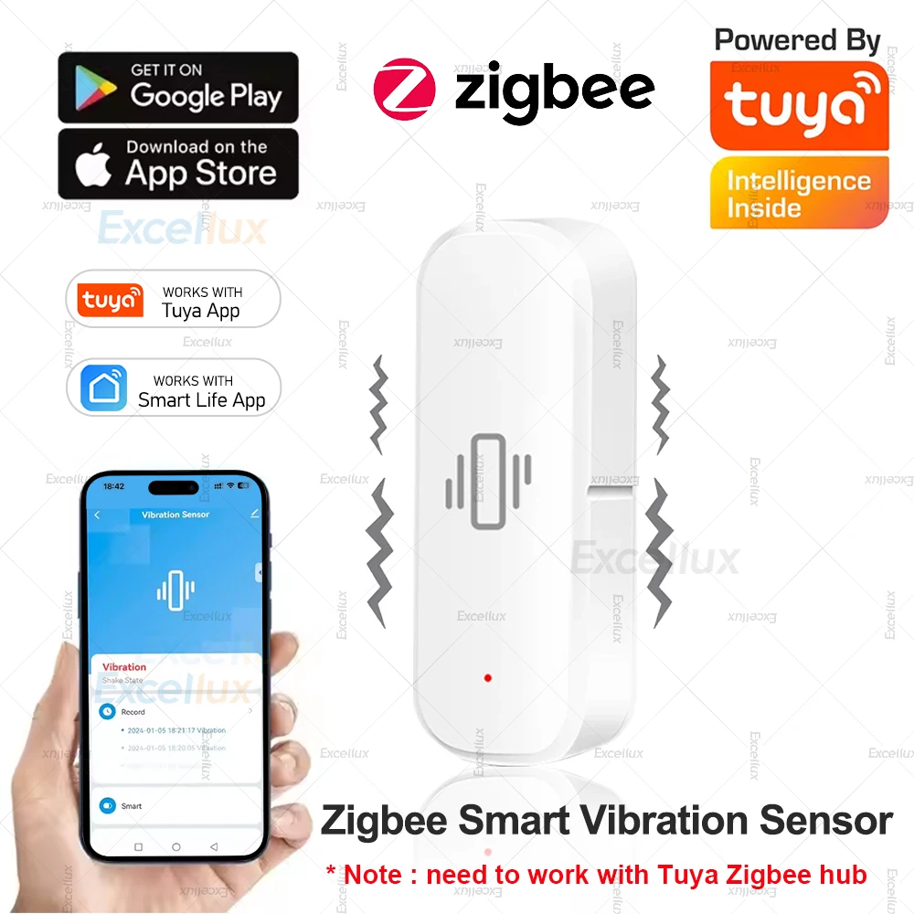Tuya Smart Life Vibration Sensor ZigBee Tuya Sensor Monitor App Control Home Security Protection Zigbee Sensor Motion ShockAlarm