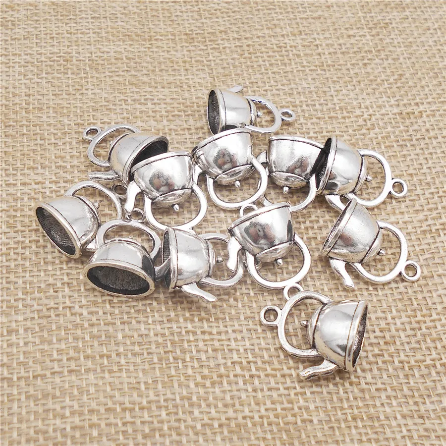 12PCS Alloy Teapot Charms Antique Silver Color Kettle Kitchenware Pendant Necklace Bracelet Handmade Jewelry Accessory