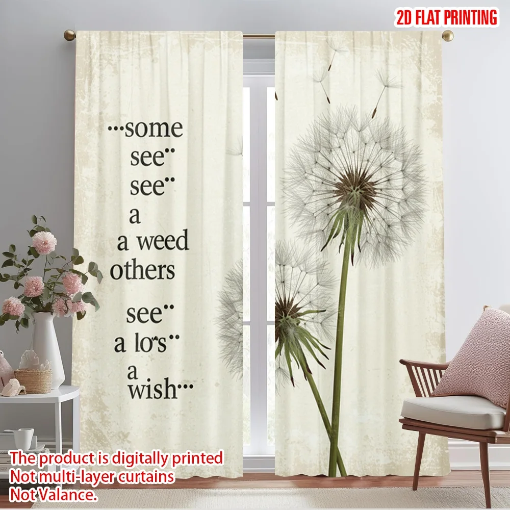 

2pcs 2D flat printing Curtain Dandelion Wish Flower Polyester Without Electricity 0 Use for Entryway Room Parties