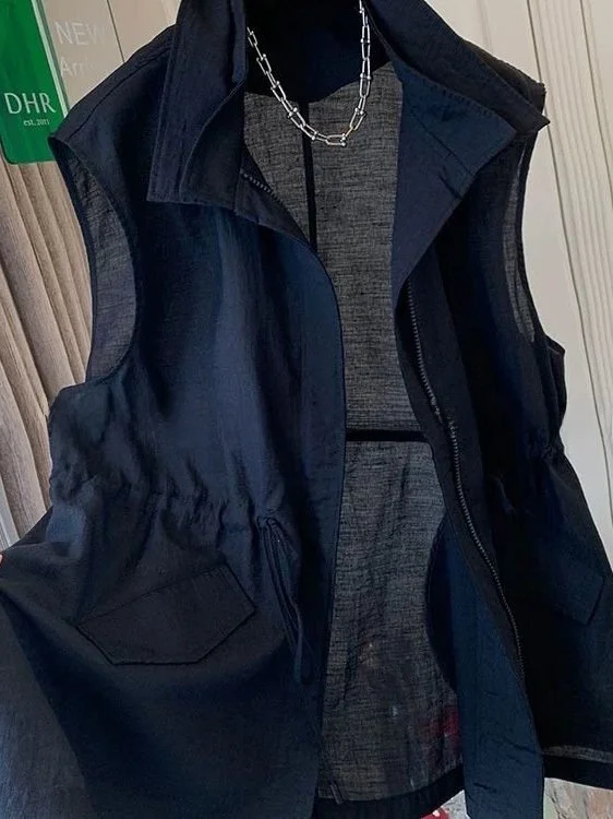 

plus Size Women's Vest Loose Fit Thin Summer Top Korean Style Commute Fashion Breathable Polyester Fiber Zipper Closure