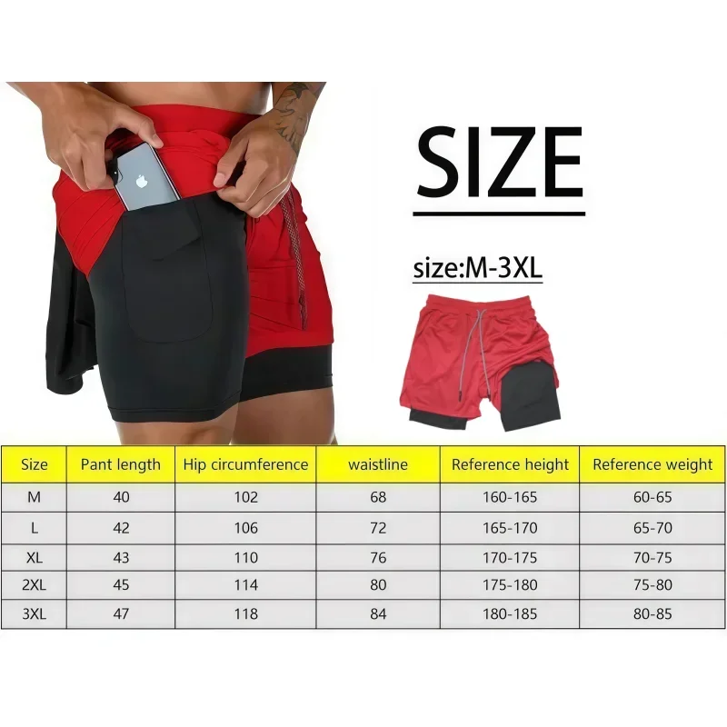 Celana Pendek Gym Pria 2-in-1 Cepat Kering, Bahan Lembut Ramah Kulit dengan Kantong Ponsel di Dalam untuk Anti-Susut saat Cross-Training