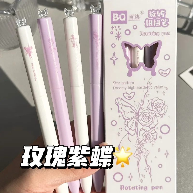 

Rose Purple Butterfly Rotating Neutral Ins High Value 0.5 ST Quick-drying Brush Question Black Pen for Students' Exams Gel Pens