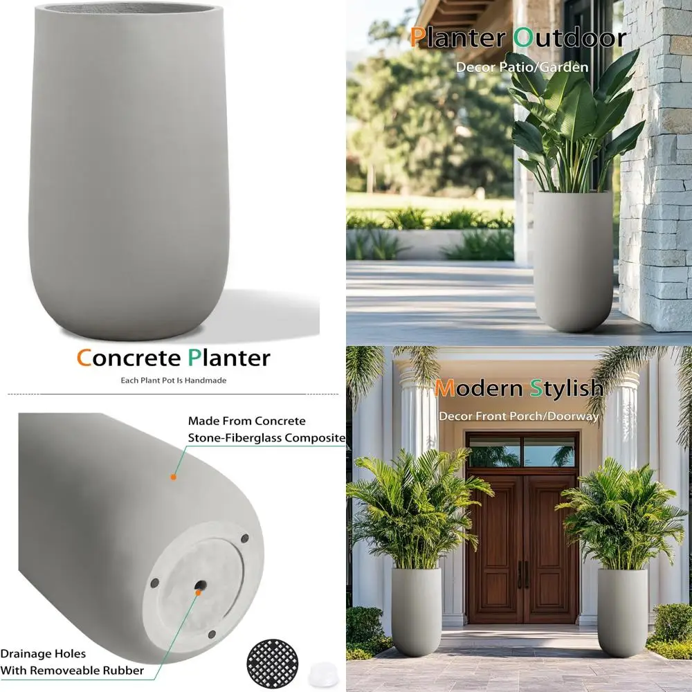 

Large Outdoor Indoor Concrete Tall Planters for Trees and Flowers, Gray 24 Inch Durable Cement Pots