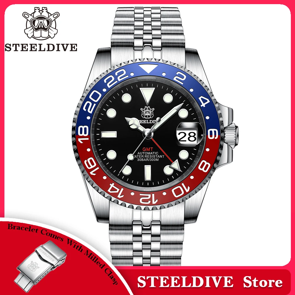 NH34 Movement New Watch 2023 Four Hands G M T STEELDIVE 41MM SD1993 C3 Super Luminous 300M Waterproof Mens Dive Watch Timepiece