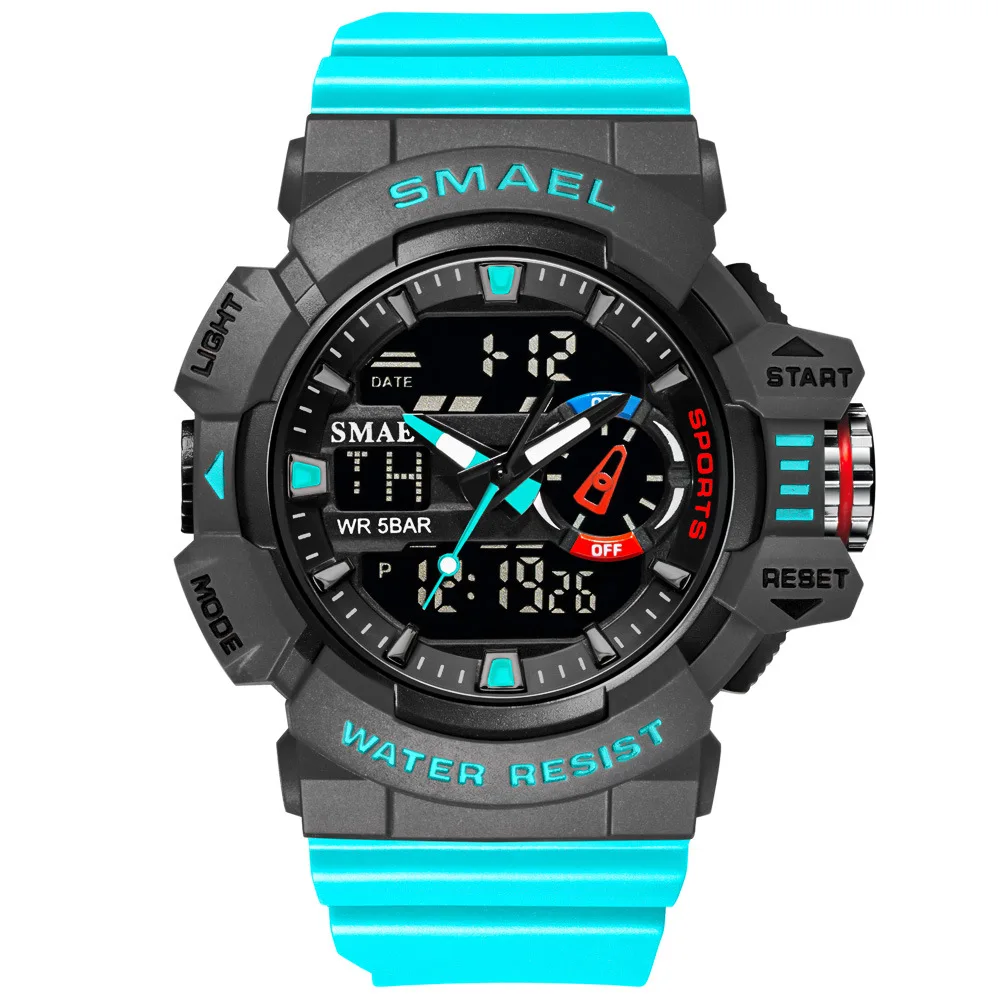 SMAEL Casual Outdoor Men's Watch, Outdoor Waterproof Multifunctional Electronic Watch Dual Display Alarm