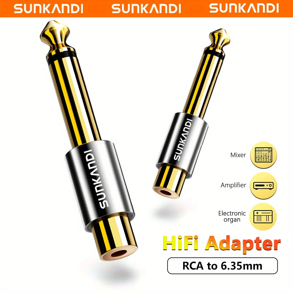 SUNKANDI RCA to 1/4 inch Audio Adapter, 6.35mm Mono Plug Male to RCA Female Connectors for guitar, amplifiers, speakers