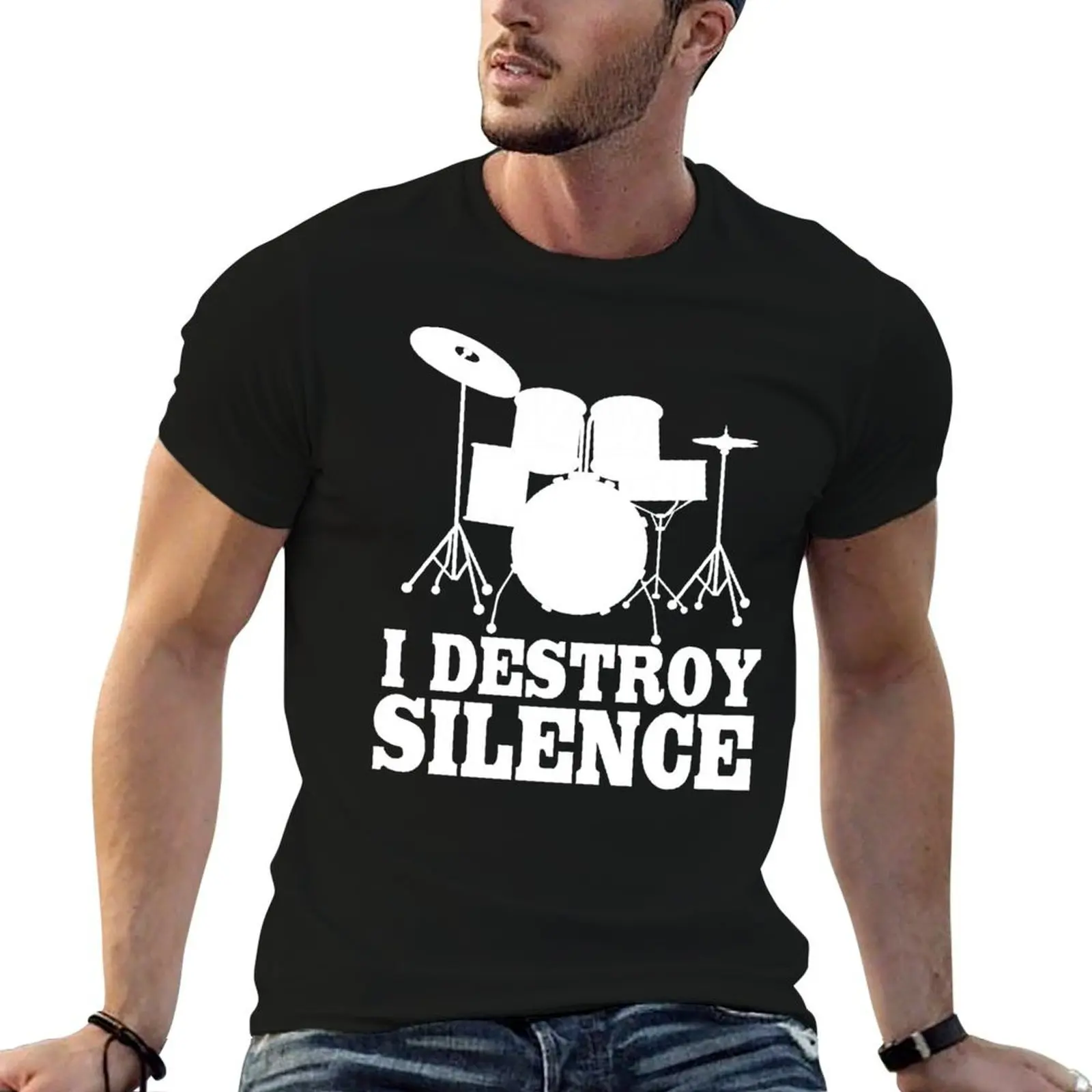 I Destroy Silence Drum Drummer T-Shirt funny t shirts dark humor t shirts for man pack white man t shirts graphic T-shirt