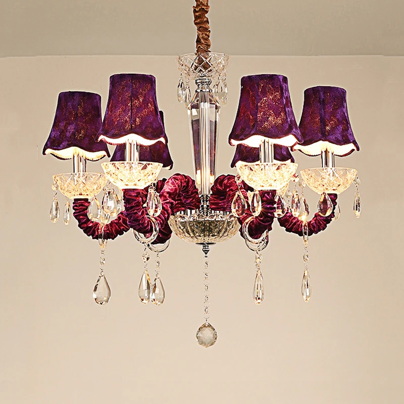 luxo retro azul lustre de cristal casamento lobby roxo nobre flanela droplight led cabeca villa quarto lampada pendente 01