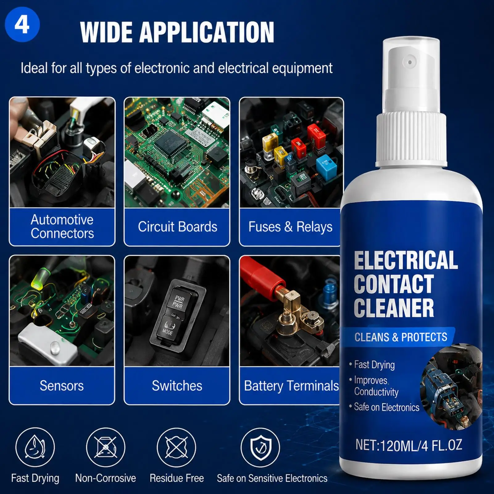 Automotive Electrical Contact Cleaner Fast-Drying Electronic Cleaner Aerosol Spray Heavy Duty Industrial Equipment Degreaser - view 4