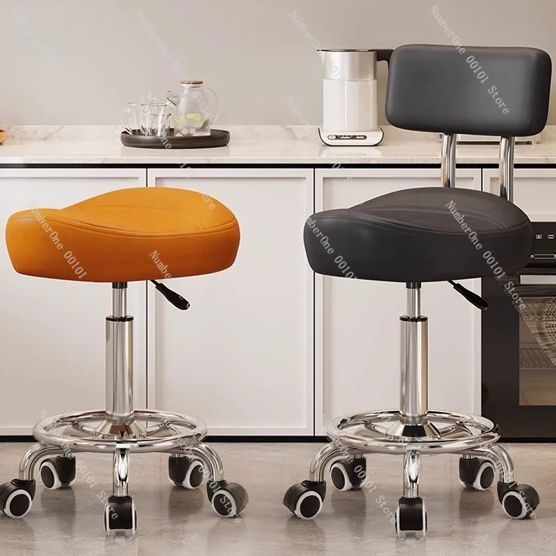 Ergonomic Saddle Stool Kitchen Cooking Chair Adjustable Height Rolling Bar Stool with Swivel Wheels Cashier Reception High