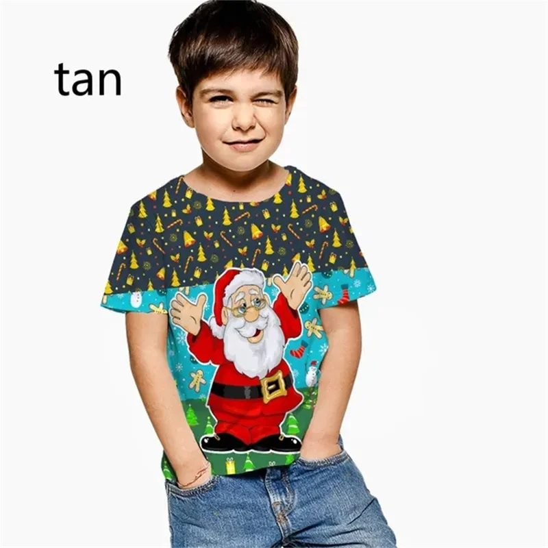 Christmas Gift Kids T Shirt 3D Printed Cartoon Santa Claus Short Sleeve Personality T-Shirt For Childrens Casual Tops Men Women